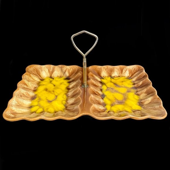 Vintage 1970s Belgo Canadian Pottery Montreal Drip Glaze Ceramic Divided Dish - Picture 2 of 10